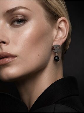 CHANEL A12V Ruthenium CC Black Bead Drop Clip-On Earrings Box